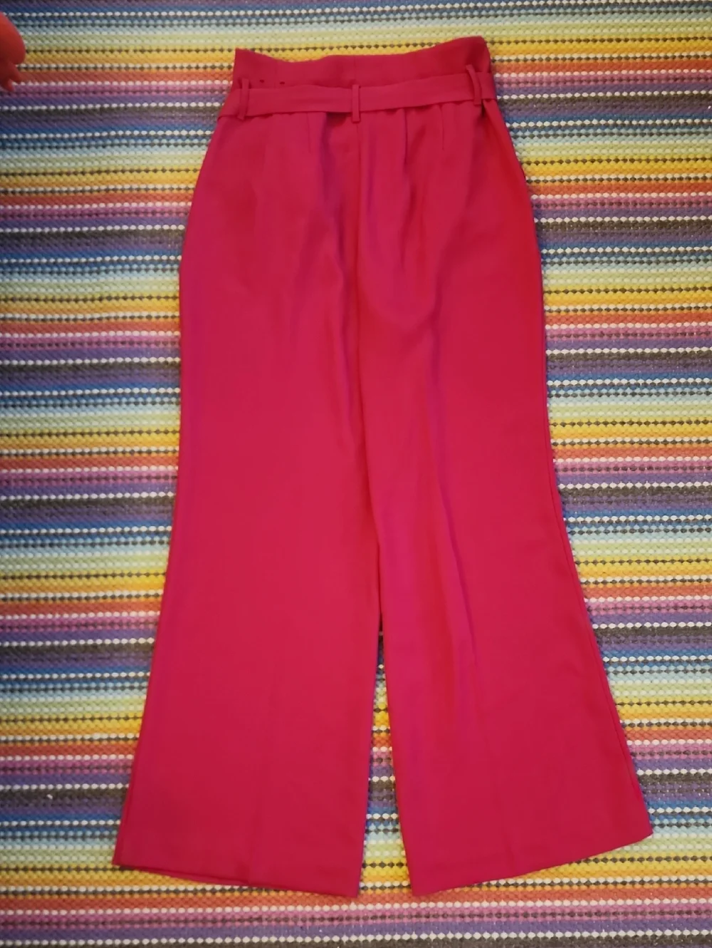 Express Pink Wide Leg Paperbag Waist Pants With Zipper Fly And Drawstring